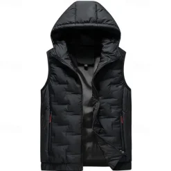 New OUKU Men's Windbreaker Quilted Puffer Vest Quilted Full Zip Sleeveless Outerwear Casual Athleisure Spring Hooded Thermal Warm Windproof Fitness Gym Workout Running Sportswear Activewear Solid Colored