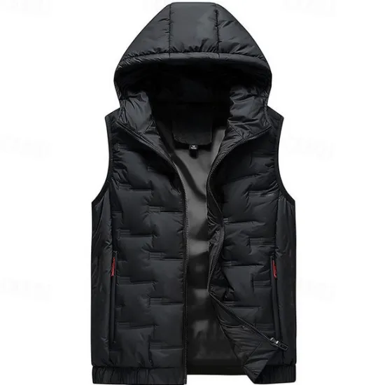 New OUKU Men's Windbreaker Quilted Puffer Vest Quilted Full Zip Sleeveless Outerwear Casual Athleisure Spring Hooded Thermal Warm Windproof Fitness Gym Workout Running Sportswear Activewear Solid Colored