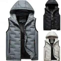 New OUKU Men's Windbreaker Quilted Puffer Vest Quilted Full Zip Sleeveless Outerwear Casual Athleisure Spring Hooded Thermal Warm Windproof Fitness Gym Workout Running Sportswear Activewear Solid Colored