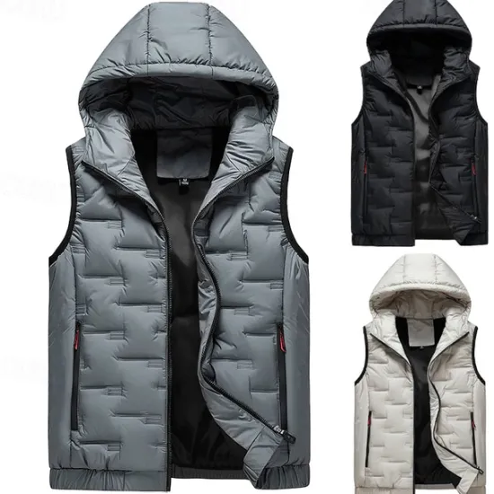 New OUKU Men's Windbreaker Quilted Puffer Vest Quilted Full Zip Sleeveless Outerwear Casual Athleisure Spring Hooded Thermal Warm Windproof Fitness Gym Workout Running Sportswear Activewear Solid Colored