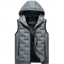 New OUKU Men's Windbreaker Quilted Puffer Vest Quilted Full Zip Sleeveless Outerwear Casual Athleisure Spring Hooded Thermal Warm Windproof Fitness Gym Workout Running Sportswear Activewear Solid Colored