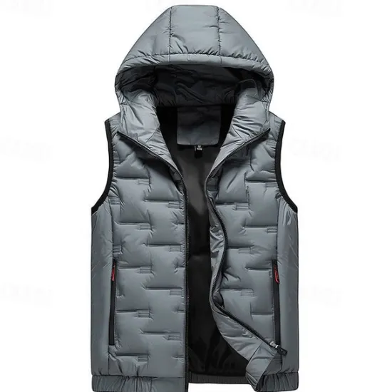 New OUKU Men's Windbreaker Quilted Puffer Vest Quilted Full Zip Sleeveless Outerwear Casual Athleisure Spring Hooded Thermal Warm Windproof Fitness Gym Workout Running Sportswear Activewear Solid Colored