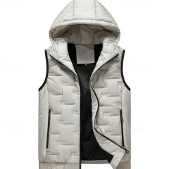New OUKU Men's Windbreaker Quilted Puffer Vest Quilted Full Zip Sleeveless Outerwear Casual Athleisure Spring Hooded Thermal Warm Windproof Fitness Gym Workout Running Sportswear Activewear Solid Colored