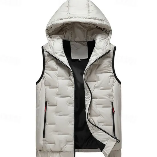 New OUKU Men's Windbreaker Quilted Puffer Vest Quilted Full Zip Sleeveless Outerwear Casual Athleisure Spring Hooded Thermal Warm Windproof Fitness Gym Workout Running Sportswear Activewear Solid Colored