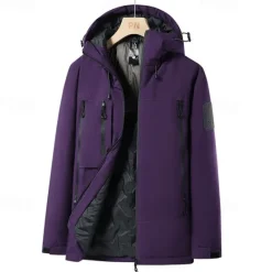 Clearance OUKU Men's Windbreaker Raincoat Hoodie Jacket Rain Jacket Daily Vacation Waterproof Windproof Pocket Fall & Winter Plain Fashion Classic Hooded Regular Black Ivory Purple Green Jacket