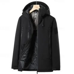 Clearance OUKU Men's Windbreaker Raincoat Hoodie Jacket Rain Jacket Daily Vacation Waterproof Windproof Pocket Fall & Winter Plain Fashion Classic Hooded Regular Black Ivory Purple Green Jacket