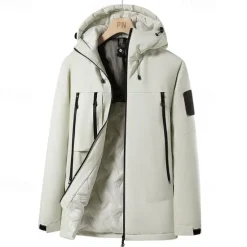 Clearance OUKU Men's Windbreaker Raincoat Hoodie Jacket Rain Jacket Daily Vacation Waterproof Windproof Pocket Fall & Winter Plain Fashion Classic Hooded Regular Black Ivory Purple Green Jacket