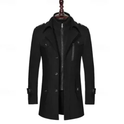 Hot OUKU Men's Windbreaker Wool Coat Trench Coat Daily Vacation Fall & Winter Wool Thermal Warm Windproof Outerwear Clothing Apparel Fashion Classic Plain Pocket Lapel Single Breasted