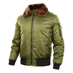 Online OUKU Men's Winter Coat Bomber Jacket Jacket Casual Jacket Outdoor Daily Wear Warm Pocket Fall Winter Plain Fashion Streetwear Lapel Regular Black Royal Blue Army Green Jacket