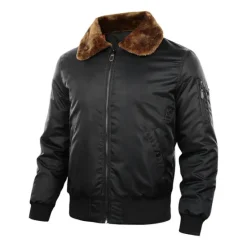 Online OUKU Men's Winter Coat Bomber Jacket Jacket Casual Jacket Outdoor Daily Wear Warm Pocket Fall Winter Plain Fashion Streetwear Lapel Regular Black Royal Blue Army Green Jacket