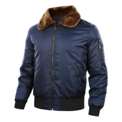 Online OUKU Men's Winter Coat Bomber Jacket Jacket Casual Jacket Outdoor Daily Wear Warm Pocket Fall Winter Plain Fashion Streetwear Lapel Regular Black Royal Blue Army Green Jacket