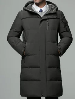 Outlet OUKU Men's Winter Coat Down Jacket Puffer Jacket Cardigan Long Daily Wear Vacation To-Go Casual / Daily Winter Solid / Plain Color Black Green Gray Puffer Jacket
