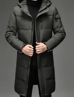 Hot OUKU Men's Winter Coat Down Jacket Puffer Jacket Padded Jacket Pocket White Duck Down Vacation Daily Wear Date Long Fashion Casual Comfortable Thermal Warm Fall & Winter Solid / Plain Color Black Gray