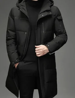 Hot OUKU Men's Winter Coat Down Jacket Puffer Jacket Padded Jacket Pocket White Duck Down Vacation Daily Wear Date Long Fashion Casual Comfortable Thermal Warm Fall & Winter Solid / Plain Color Black Gray