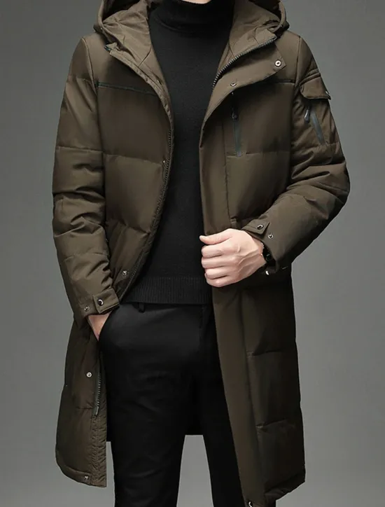 Hot OUKU Men's Winter Coat Down Jacket Puffer Jacket Padded Jacket Pocket White Duck Down Vacation Daily Wear Date Long Fashion Casual Comfortable Thermal Warm Fall & Winter Solid / Plain Color Black Gray