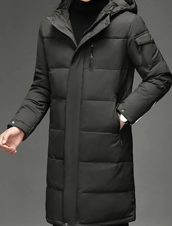 Hot OUKU Men's Winter Coat Down Jacket Puffer Jacket Padded Jacket Pocket White Duck Down Vacation Daily Wear Date Long Fashion Casual Comfortable Thermal Warm Fall & Winter Solid / Plain Color Black Gray