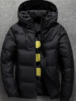 Clearance OUKU Men's Winter Coat Down Jacket Puffer Jacket Zipper Hooded Office & Career Date Casual Daily Outdoor Casual Sports Winter Solid / Plain Color Dark Grey Black Red Puffer Jacket