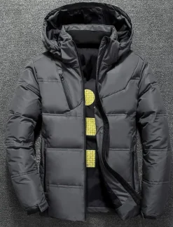 Clearance OUKU Men's Winter Coat Down Jacket Puffer Jacket Zipper Hooded Office & Career Date Casual Daily Outdoor Casual Sports Winter Solid / Plain Color Dark Grey Black Red Puffer Jacket