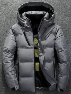 Clearance OUKU Men's Winter Coat Down Jacket Puffer Jacket Zipper Hooded Office & Career Date Casual Daily Outdoor Casual Sports Winter Solid / Plain Color Dark Grey Black Red Puffer Jacket