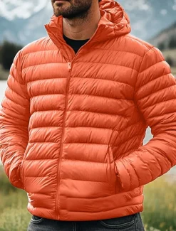 Outlet OUKU Men's Winter Coat Down Jacket Puffer Jacket Zipper Pocket Outdoor Home Work Regular Classic Thermal Warm Windproof Breathable Winter Autumn / Fall Solid Color Wine Matte Black Royal Blue Blue Puffer