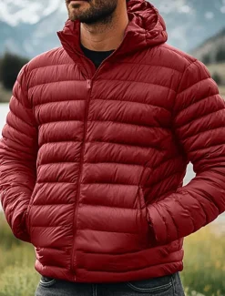 Outlet OUKU Men's Winter Coat Down Jacket Puffer Jacket Zipper Pocket Outdoor Home Work Regular Classic Thermal Warm Windproof Breathable Winter Autumn / Fall Solid Color Wine Matte Black Royal Blue Blue Puffer