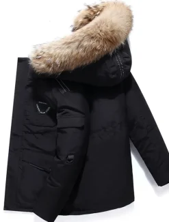 Best OUKU Men's Winter Coat Down Jacket Puffer Jacket Parka with Faux Fur 90% White duck down Sports & Outdoor Thermal Warm Winter Solid Color Black Wine Puffer Jacket