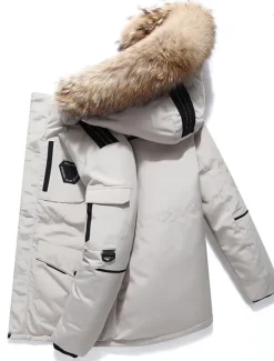 Best OUKU Men's Winter Coat Down Jacket Puffer Jacket Parka with Faux Fur 90% White duck down Sports & Outdoor Thermal Warm Winter Solid Color Black Wine Puffer Jacket