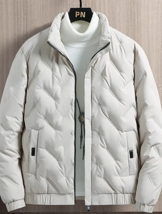 Clearance OUKU Men's Winter Coat Down Jacket Zipper Pocket Duck Down Vacation Going out To-Go Outdoor Casual / Daily Winter Pure Color Black Beige Gray Puffer Jacket