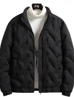 Clearance OUKU Men's Winter Coat Down Jacket Zipper Pocket Duck Down Vacation Going out To-Go Outdoor Casual / Daily Winter Pure Color Black Beige Gray Puffer Jacket