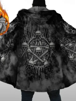 Best OUKU Men's Winter Coat Fleece Jacket Coat Sports & Outdoor Daily Wear Warm Breathable Zipper Pocket Fall & Winter Skull Graphic Prints Fashion Streetwear Hoodie Long Regular Fit Jacket Black