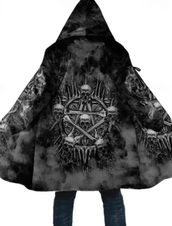 Best OUKU Men's Winter Coat Fleece Jacket Coat Sports & Outdoor Daily Wear Warm Breathable Zipper Pocket Fall & Winter Skull Graphic Prints Fashion Streetwear Hoodie Long Regular Fit Jacket Black