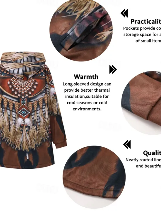 Outlet OUKU Men's Winter Coat Fleece Jacket Coat Sports & Outdoor Daily Wear Warm Breathable Zipper Pocket Fall & Winter Indian Streetwear Vintage Style Hoodie Long Regular Fit White Yellow Brown khaki Jacket