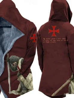 Best OUKU Men's Winter Coat Fleece Jacket Jacket Daily Wear Vacation Fleece Lining With Pockets Print Front Pocket Fall & Winter Letter Cross Casual Comfort Hoodie Regular Black Red Blue Purple Green Jacket