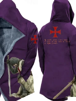 Best OUKU Men's Winter Coat Fleece Jacket Jacket Daily Wear Vacation Fleece Lining With Pockets Print Front Pocket Fall & Winter Letter Cross Casual Comfort Hoodie Regular Black Red Blue Purple Green Jacket