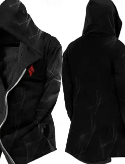 OUKU Men's Winter Coat Fleece Jacket Jacket Daily Wear Vacation Fleece Lining With Pockets Print Front Pocket Fall & Winter Graphic Prints Streetwear Sport Hoodie Regular Wine Black Yellow Blue Purple