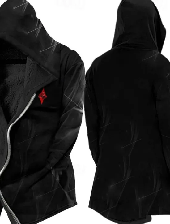 OUKU Men's Winter Coat Fleece Jacket Jacket Daily Wear Vacation Fleece Lining With Pockets Print Front Pocket Fall & Winter Graphic Prints Streetwear Sport Hoodie Regular Wine Black Yellow Blue Purple
