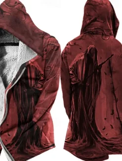 New OUKU Men's Winter Coat Fleece Jacket Jacket Daily Wear Vacation Fleece Lining With Pockets Print Front Pocket Fall & Winter Graphic Prints Streetwear Casual Hoodie Regular Red Purple khaki Gray Jacket