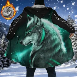 Clearance OUKU Men's Winter Coat Fleece Jacket Coat Sports & Outdoor Daily Wear Warm Breathable Zipper Pocket Fall & Winter Animal Wolf Fashion Streetwear Hoodie Long Regular Fit Black Yellow Blue Purple Green