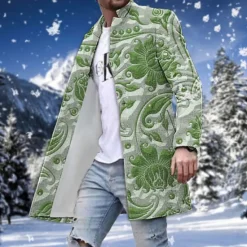 New OUKU Men's Winter Coat Overcoat Coat Going out Weekend Print Fall & Winter Turndown Long Sleeve Blue Green khaki
