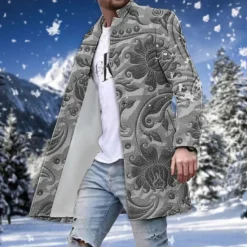 New OUKU Men's Winter Coat Overcoat Coat Going out Weekend Print Fall & Winter Turndown Long Sleeve Blue Green khaki