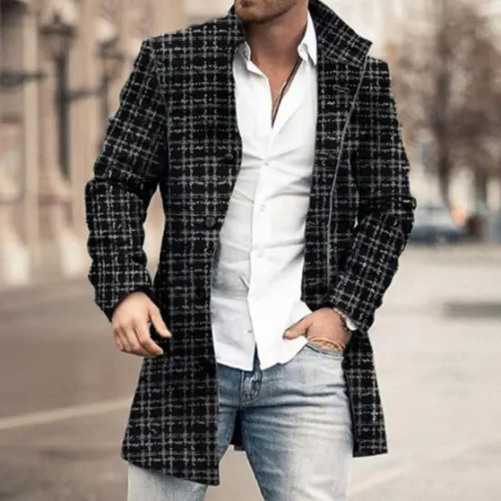 OUKU Men's Winter Coat Overcoat Trench Coat Outdoor Daily Wear Fall & Winter Polyester Outerwear Clothing Apparel Fashion Streetwear Geometric Lapel Single Breasted Gray