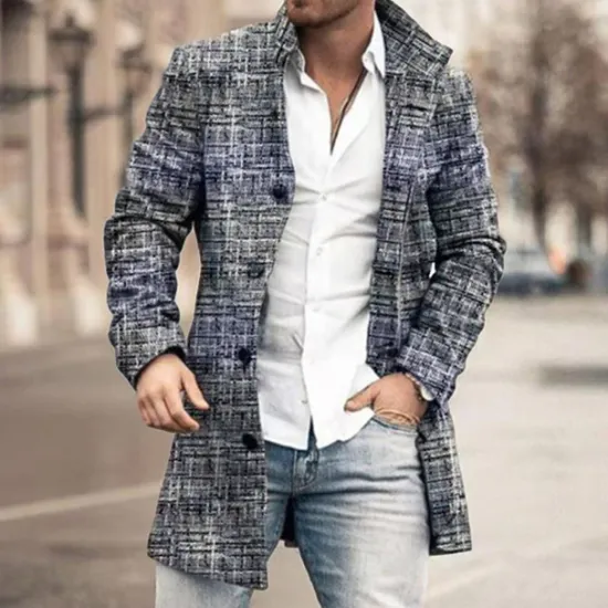 OUKU Men's Winter Coat Overcoat Trench Coat Outdoor Daily Wear Fall & Winter Polyester Outerwear Clothing Apparel Fashion Streetwear Geometric Lapel Single Breasted Gray