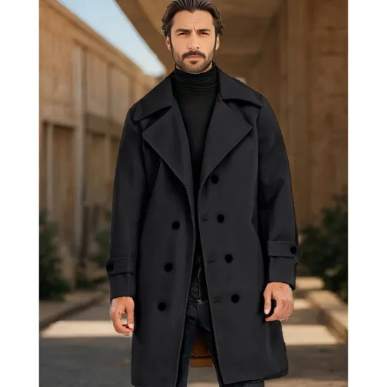 Hot OUKU Men's Winter Coat Overcoat Peacoat Trench Coat Daily Vacation Fall & Winter 95% polyester 5% cotton Thermal Warm Outerwear Clothing Apparel Fashion Classic Plain Pocket Lapel Double Breasted