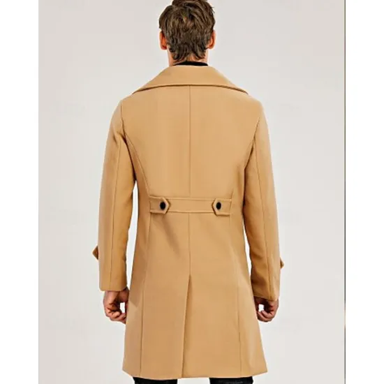 Hot OUKU Men's Winter Coat Overcoat Peacoat Trench Coat Daily Vacation Fall & Winter 95% polyester 5% cotton Thermal Warm Outerwear Clothing Apparel Fashion Classic Plain Pocket Lapel Double Breasted