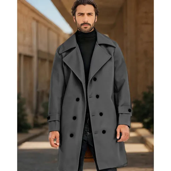 Hot OUKU Men's Winter Coat Overcoat Peacoat Trench Coat Daily Vacation Fall & Winter 95% polyester 5% cotton Thermal Warm Outerwear Clothing Apparel Fashion Classic Plain Pocket Lapel Double Breasted