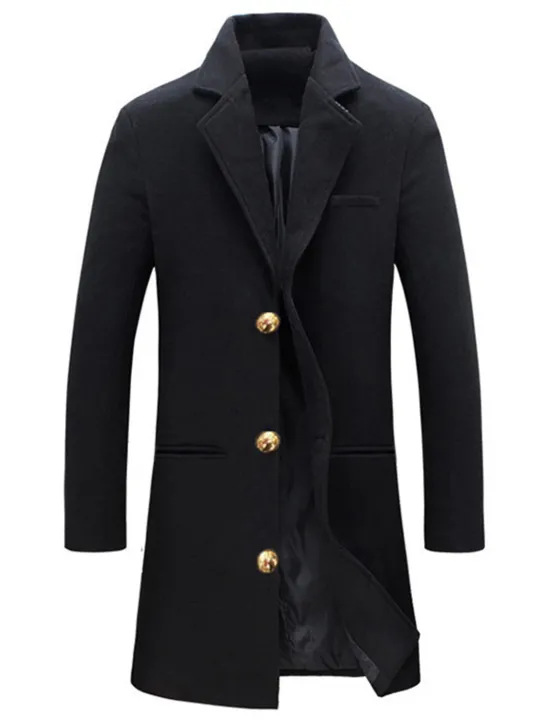 Online OUKU Men's Winter Coat Overcoat Trench Coat Office & Career Daily Wear Winter Polyester Thermal Warm Windproof Outerwear Clothing Apparel Fashion Warm Ups Plain Pocket Lapel Single Breasted