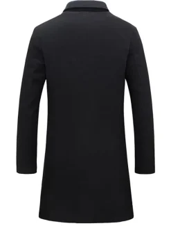 Online OUKU Men's Winter Coat Overcoat Trench Coat Office & Career Daily Wear Winter Polyester Thermal Warm Windproof Outerwear Clothing Apparel Fashion Warm Ups Plain Pocket Lapel Single Breasted