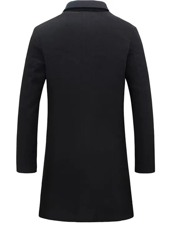 Online OUKU Men's Winter Coat Overcoat Trench Coat Office & Career Daily Wear Winter Polyester Thermal Warm Windproof Outerwear Clothing Apparel Fashion Warm Ups Plain Pocket Lapel Single Breasted
