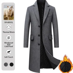 Sale OUKU Men's Winter Coat Overcoat Trench Coat Office & Career Daily Wear Winter Wool Thermal Warm Washable Outerwear Clothing Apparel Fashion Warm Ups Solid Colored Multi Pocket Turndown Single Breasted