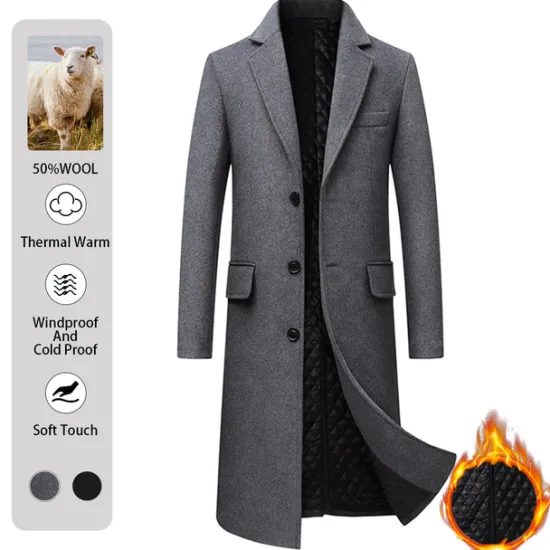 Sale OUKU Men's Winter Coat Overcoat Trench Coat Office & Career Daily Wear Winter Wool Thermal Warm Washable Outerwear Clothing Apparel Fashion Warm Ups Solid Colored Multi Pocket Turndown Single Breasted